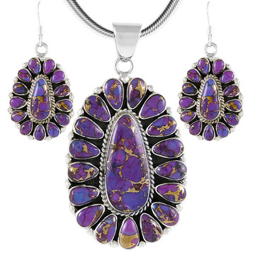 Sterling Silver Pendant & Earrings Set Purple Turquoise PE4029-C77