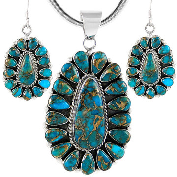 Sterling Silver Pendant & Earrings Set Matrix Turquoise PE4029-C84