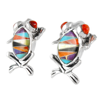 Sterling Silver Frog Earrings Multi Gemstone E1127-C01