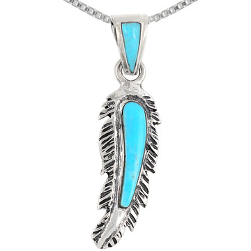 Sterling Silver Feather Pendant Turquoise P3118-C75