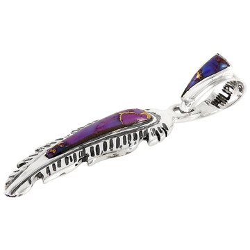 Sterling Silver Feather Pendant Purple Turquoise P3118-C77