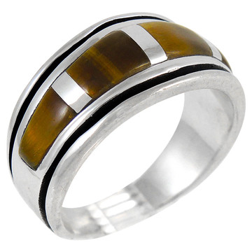 Sterling Silver Mens or Ladys Ring Tiger Eye R2024-C18