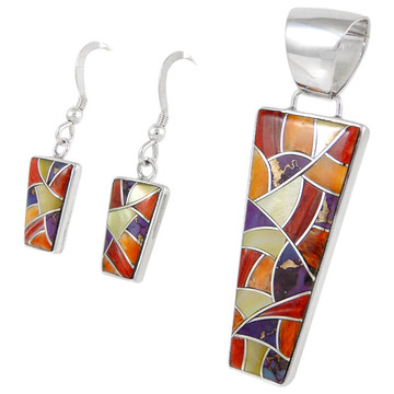 Sterling Silver Pendant & Earrings Set Multi Gemstone PE4012-C36