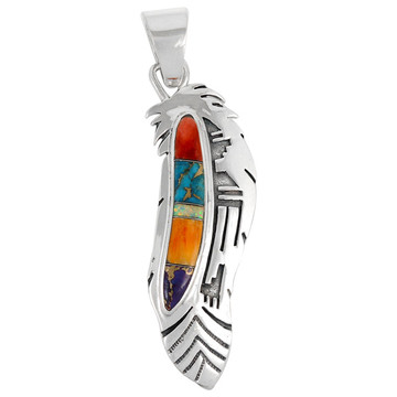 Sterling Silver Feather Pendant Multi Gemstones P3134-C00