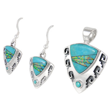 Sterling Silver Pendant & Earrings Set Turquoise PE4042-C21