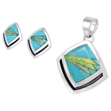 Sterling Silver Pendant & Earrings Set Turquoise PE4015-C21