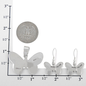 Sterling Silver Butterfly Pendant & Earrings Set Multi Gemstone PE4039-C51
