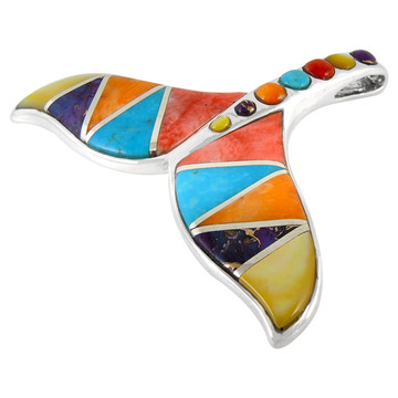 Sterling Silver Whale Tail Pendant Multi Gemstone P3157-C01