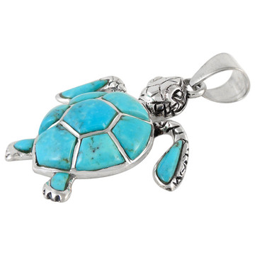 Sterling Silver Turtle Pendant Turquoise P3162-C05