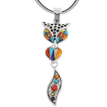 Sterling Silver Fox Pendant Multi Gemstone P3168-C01