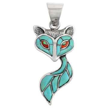 Sterling Silver Fox Pendant Turquoise P3160-C05