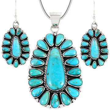 Sterling Silver Pendant & Earrings Set Turquoise PE4029-C75