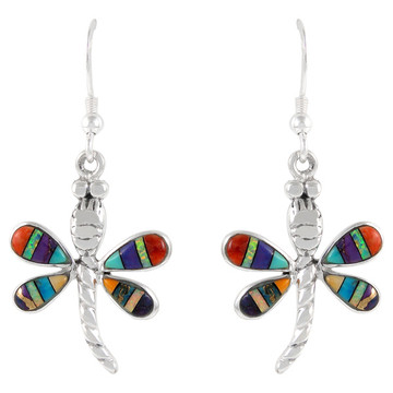 Sterling Silver Dragonfly Earrings Multi Gemstones E1229-C01