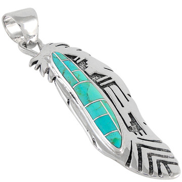 Sterling Silver Feather Pendant Turquoise P3134-C05B