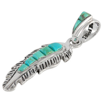 Sterling Silver Feather Pendant Turquoise P3118-C55