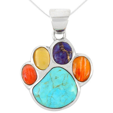 Sterling Silver Paw Pendant Multi Gemstones P3178-C71