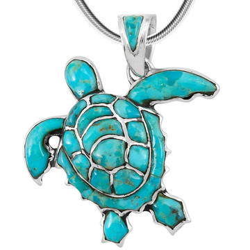 Sterling Silver Turtle Pendant Turquoise P3180-C05