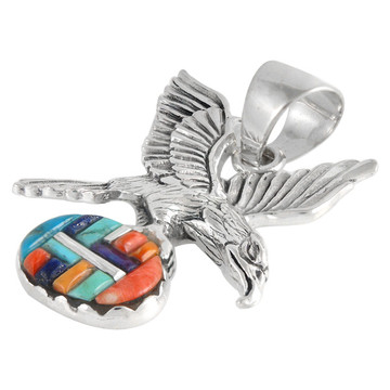 Sterling Silver Eagle Pendant Multi Gemstones P3181-C51