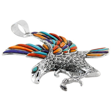 Sterling Silver Eagle Pendant Multi Gemstones P3170-C71-SM