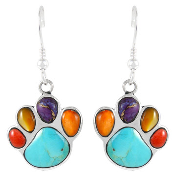 Sterling Silver Paw Earrings Multi Gemstones E1240-C71