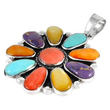 Sterling Silver Flower Pendant Multi Gemstone P3193-C71