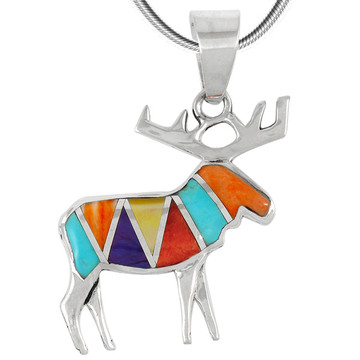 Sterling Silver Moose/Deer Pendant Turquoise P3207-C01