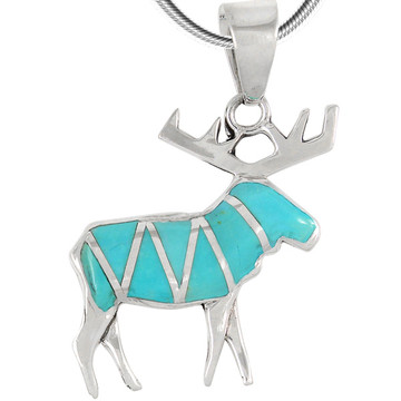 Sterling Silver Moose/Deer Pendant Turquoise P3207-C05