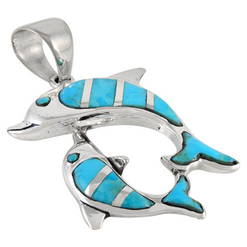 Sterling Silver Dolphin Pendant Turquoise P3211-SM-C05