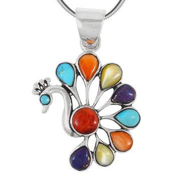 Sterling Silver Peacock Pendant Multi Gemstone P3218-C71