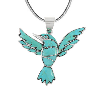 Sterling Silver Hummingbird Pendant Turquoise P3219-C75