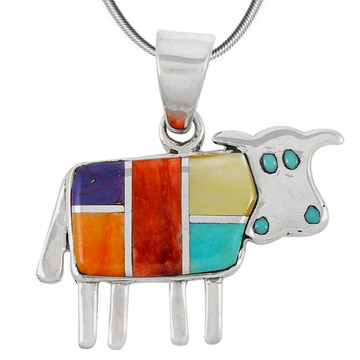 Cow Pendant Multi Gemstone Sterling Silver P3231-C01