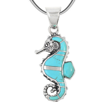 Sterling Silver Seahorse Pendant Turquoise P3254-C05