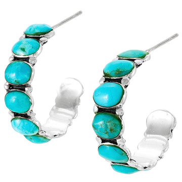 Sterling Silver Hoop Earrings Turquoise E1245-C75