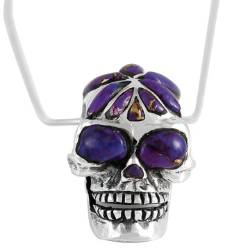 Sterling Silver Skull Pendant Purple Turquoise P3179-C07