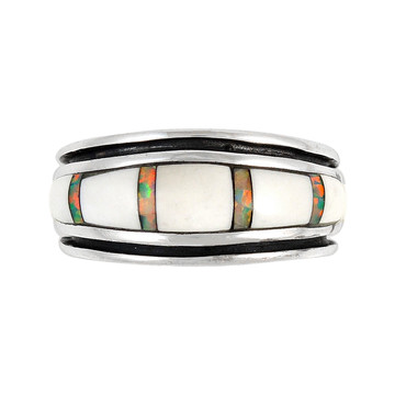 Sterling Silver Mens or Ladys Ring White & Opal R2024-C13