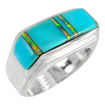 Sterling Silver Men's Ring Turquoise & Opal R2417-C21