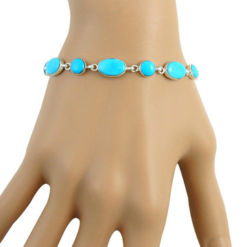 Turquoise Link Bracelet Sterling Silver B5557-C75