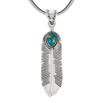 Sterling Silver Feather Pendant Matrix Turquoise P3190-SM-C84