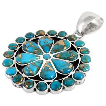 Sterling Silver Flower Pendant Matrix Turquoise P3060-C84