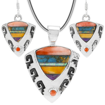 Sterling Silver Pendant & Earrings Set Multi Gemstone PE4042-C00