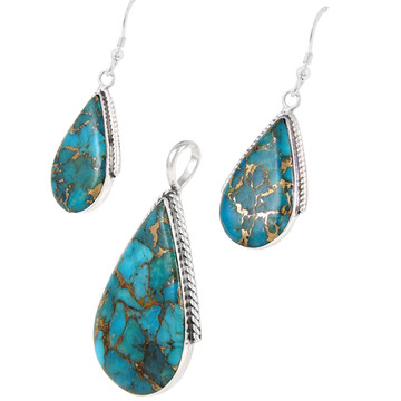 Sterling Silver Pendant & Earrings Set Matrix Turquoise PE4054-C84