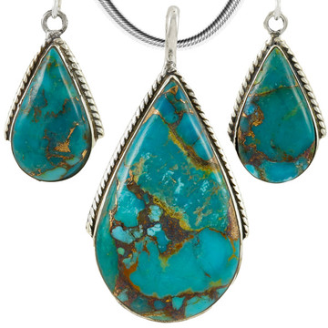 Sterling Silver Pendant & Earrings Set Matrix Turquoise PE4054-C84