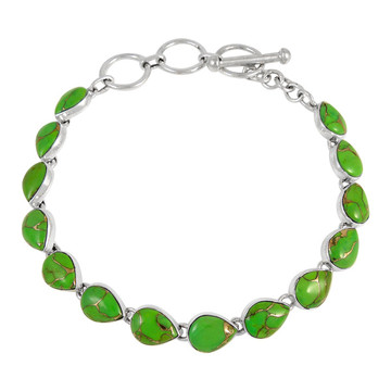 Green Turquoise Link Bracelet Sterling Silver B5565-C76