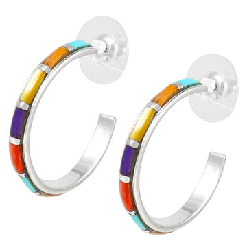 Sterling Silver Hoop Earrings Multi Gemstones E1255-C01