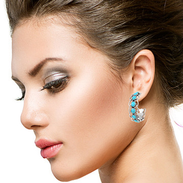 Sterling Silver Hoop Earrings Turquoise E1256-C75