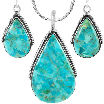 Sterling Silver Pendant & Earrings Set Turquoise PE4054-C75
