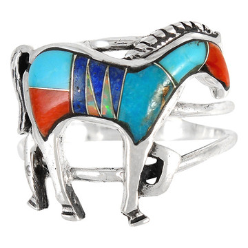 Horse Ring Sterling Silver Multi Gemstone R2018-C00