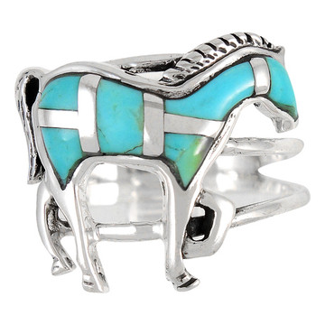 Horse Ring Sterling Silver Turquoise R2018-C05