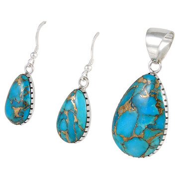 Sterling Silver Pendant & Earrings Set Matrix Turquoise PE4056-C84