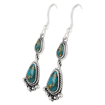 Sterling Silver Drop Earrings Matrix Turquoise E1107-C84